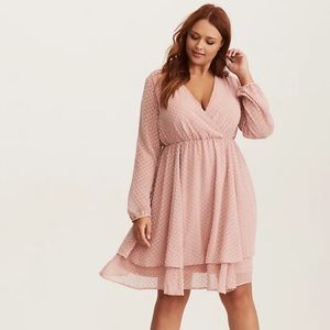 Torrid BLUSH TEXTURED CHIFFON SURPLICE SKATER DRESS pink sz 2 2x